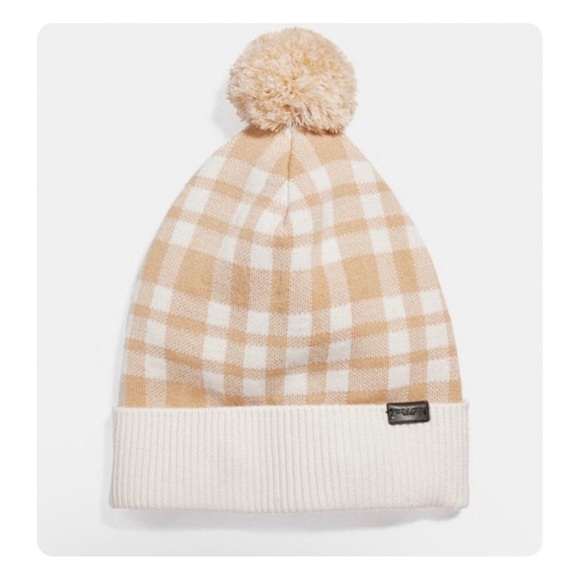 ★ Coach Women’s Plaid Caramel Pom Pom Beanie - Tan/Cream ★ main image 9